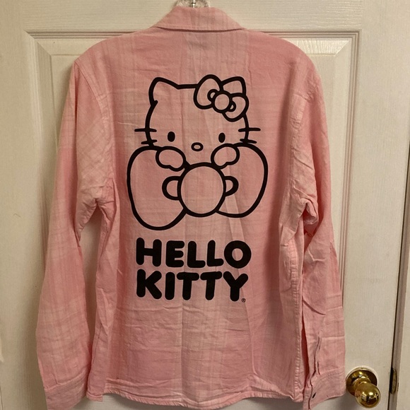 Hello Kitty Tops - Hello Kitty Pink Light Flannel Boyfriend Button Up
